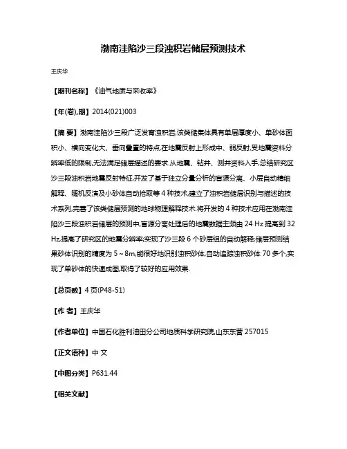 渤南洼陷沙三段浊积岩储层预测技术