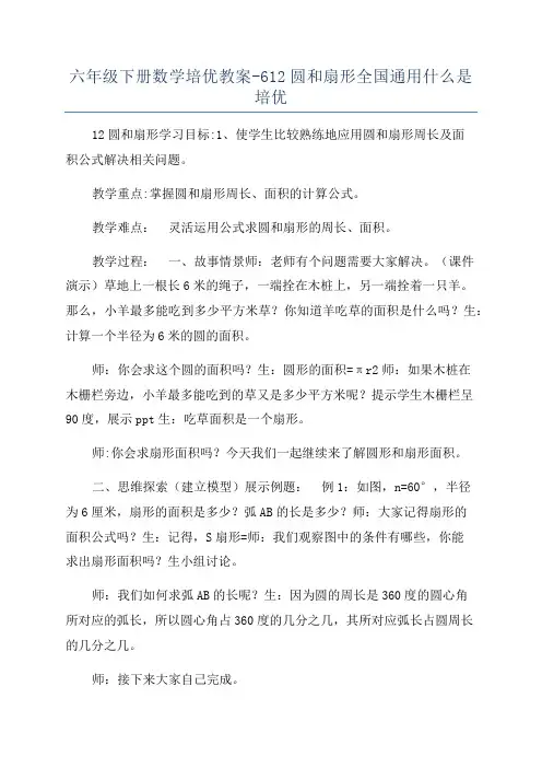 六年级下册数学培优教案-612圆和扇形全国通用什么是培优