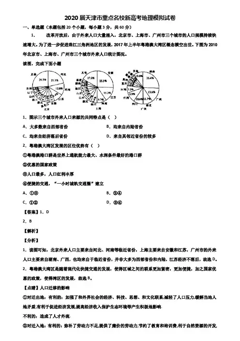 2020届天津市重点名校新高考地理模拟试卷含解析