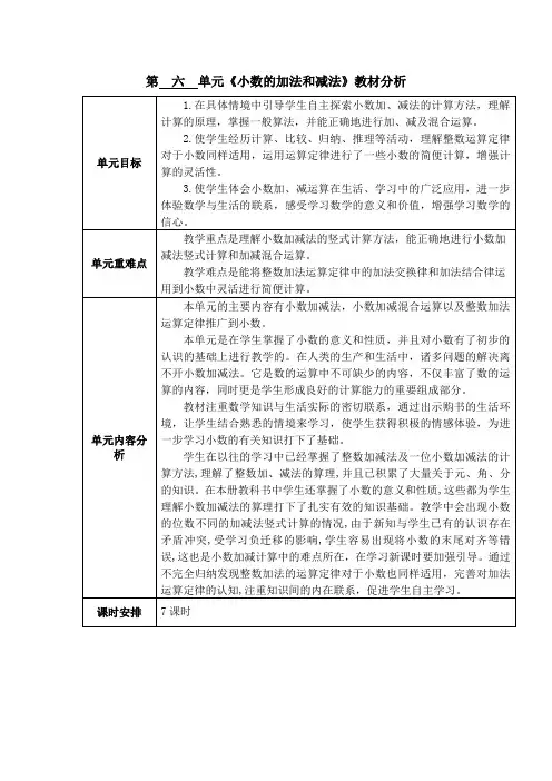小学四年级下册数学《小数的加减法(1)》教案