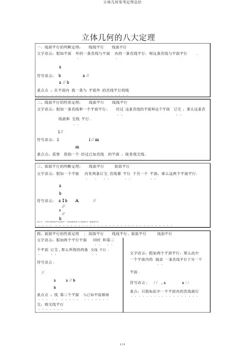 立体几何常考定理总结