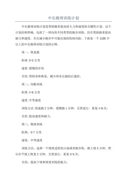 中长跑周训练计划