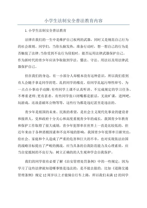 小学生法制安全普法教育内容