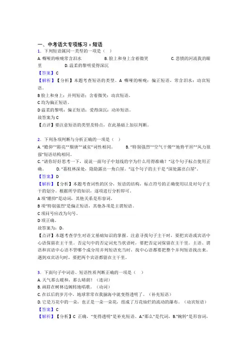 部编人教版中考 语文 短语训练试题及答案(1)