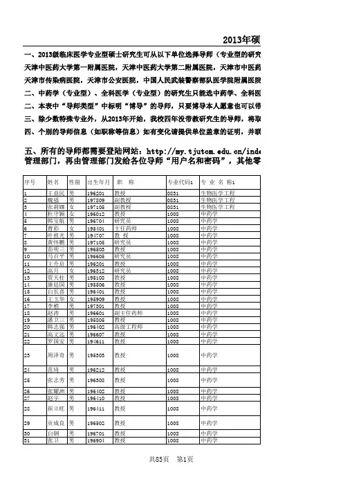 天津中医药大学2013年硕士生导师名单(供2013级硕士研究生选导师用)