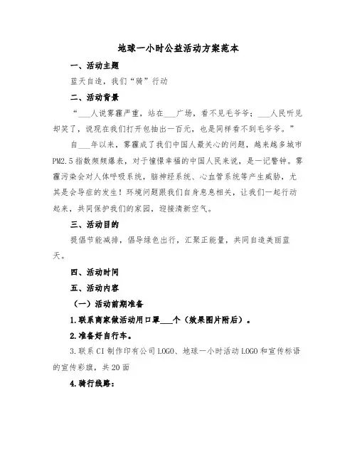 地球一小时公益活动方案范本（3篇）