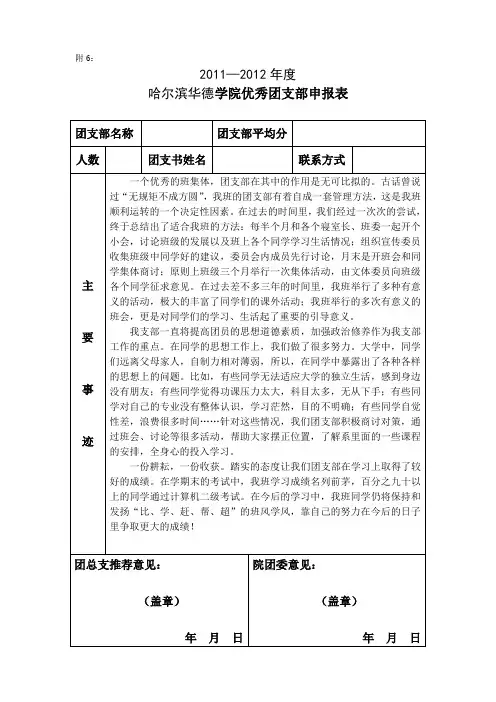 优秀团支部申请表
