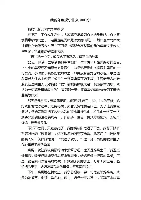 我的年度汉字作文800字