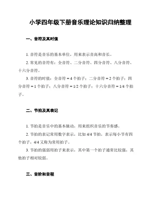小学四年级下册音乐理论知识归纳整理