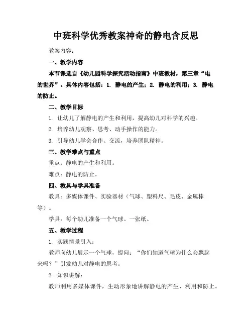 中班科学优秀教案神奇的静电含反思