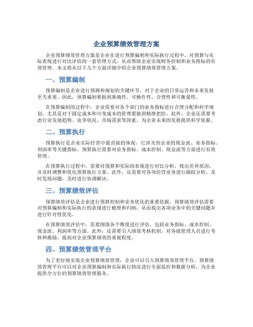 企业预算绩效管理方案