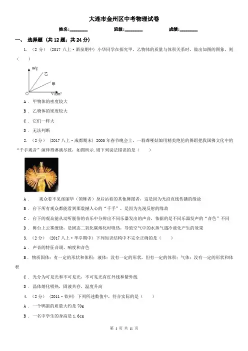 大连市金州区中考物理试卷