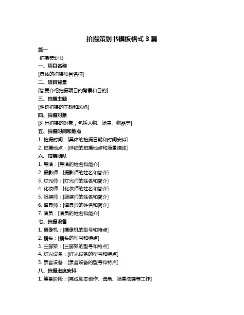 拍摄策划书模板格式3篇