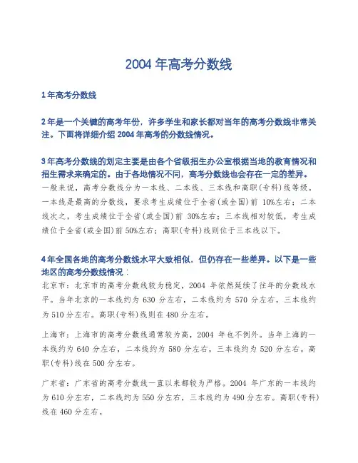 2004年高考分数线