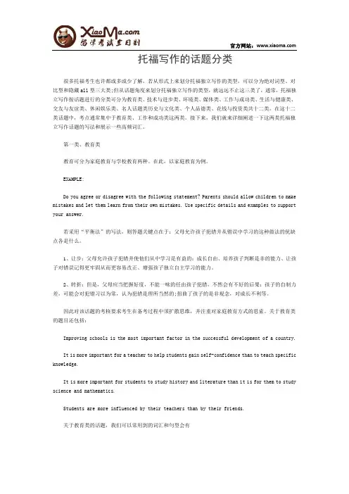 托福写作的话题分类