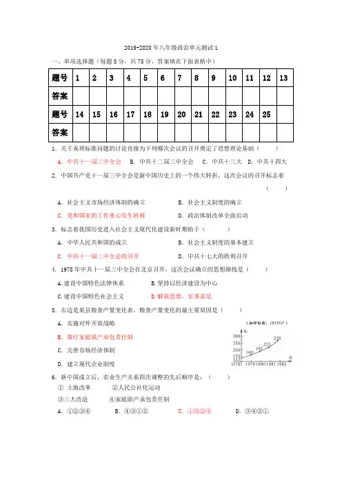 2019-2020年八年级政治单元测试1