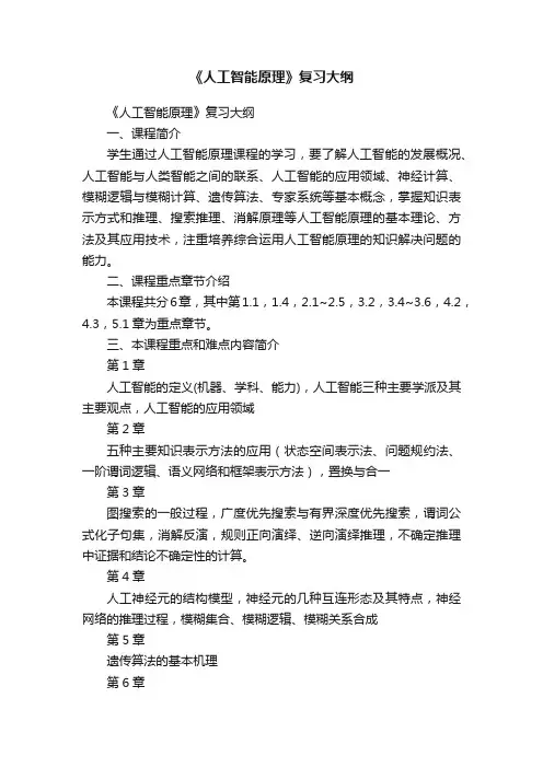 《人工智能原理》复习大纲
