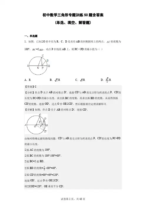初中数学三角形专题训练50题(含答案)