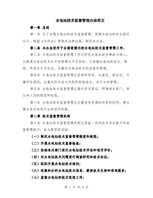 水电站技术监督管理办法范文