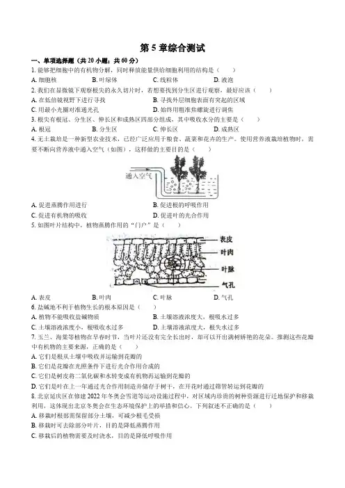 (北师大版)初中生物七年级上册 第5章综合测试试卷03及答案