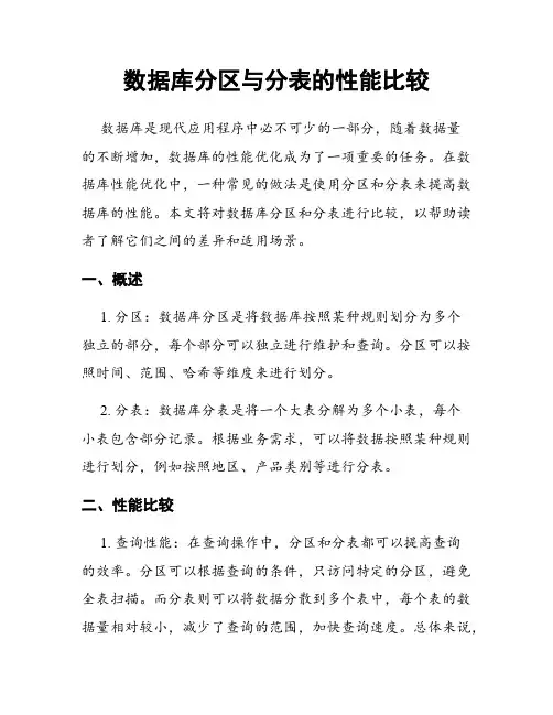 数据库分区与分表的性能比较