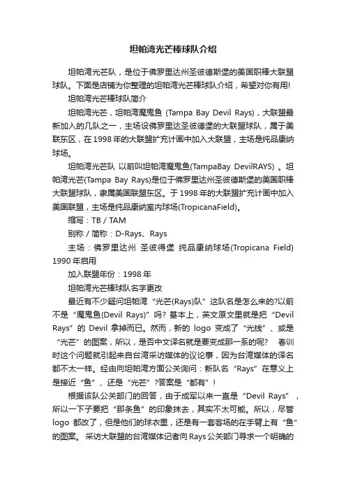 坦帕湾光芒棒球队介绍