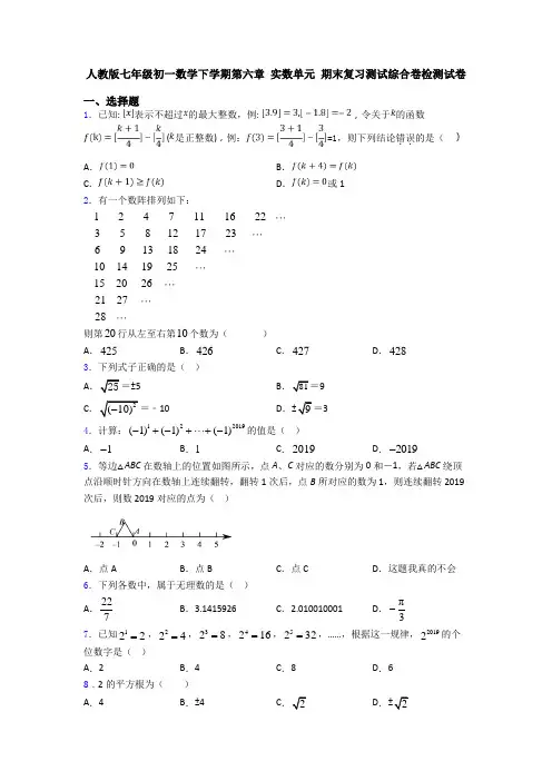 人教版七年级初一数学下学期第六章 实数单元 期末复习测试综合卷检测试卷