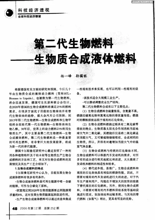 第二代生物燃料--生物质合成液体燃料
