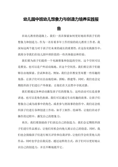 幼儿园中班幼儿想象力与创造力培养实践报告