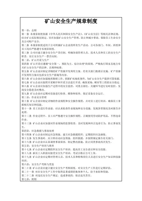 矿山安全生产规章制度