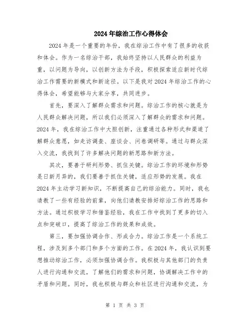 2024年综治工作心得体会