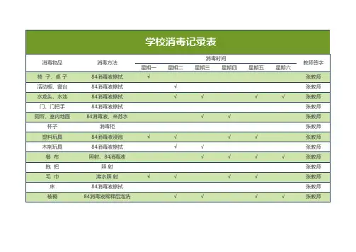 学校预防疫情消毒记录表EXCEL模板(推荐)