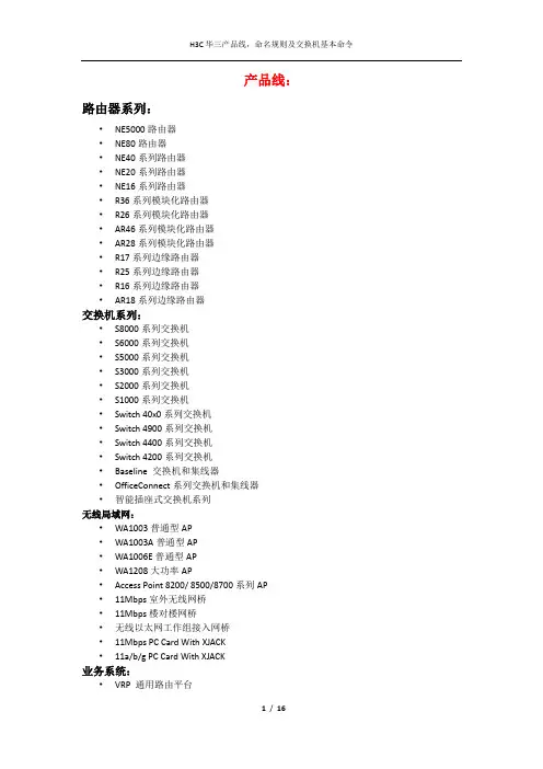 H3C华三产品线_路由器_交换机命名规则及交换机基本命令