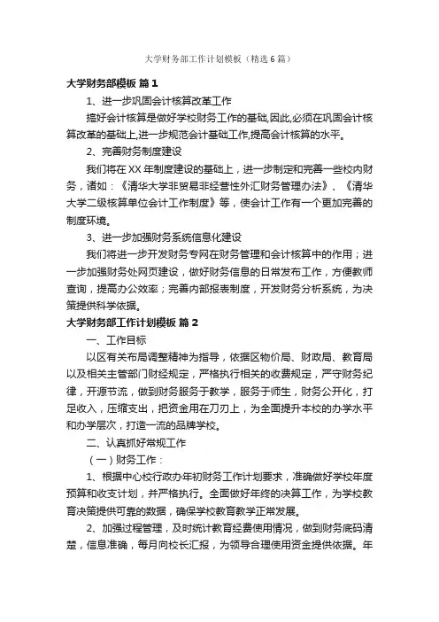 大学财务部工作计划模板（精选6篇）