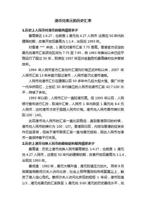 港币兑美元的历史汇率