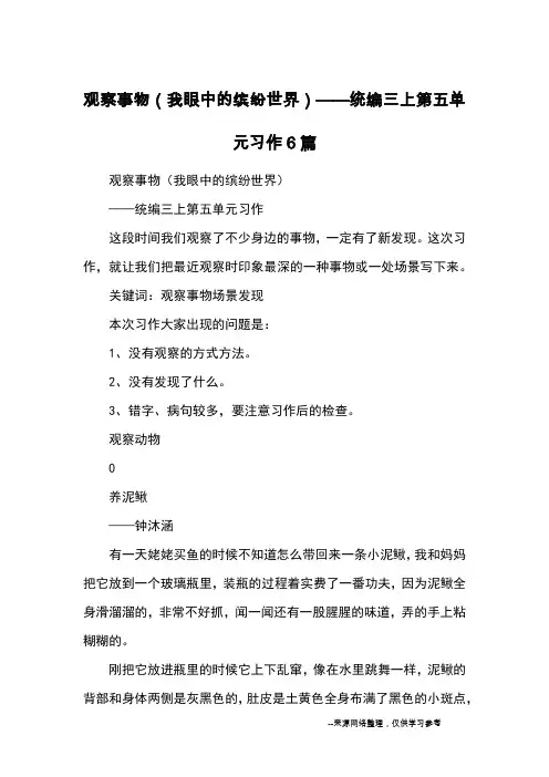 观察事物(我眼中的缤纷世界)——统编三上第五单元习作6篇_优秀作文