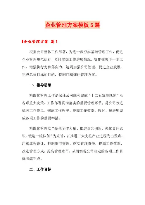 企业管理方案模板5篇