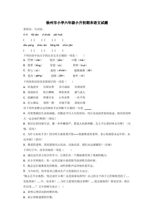 徐州市小学六年级小升初期末语文试题