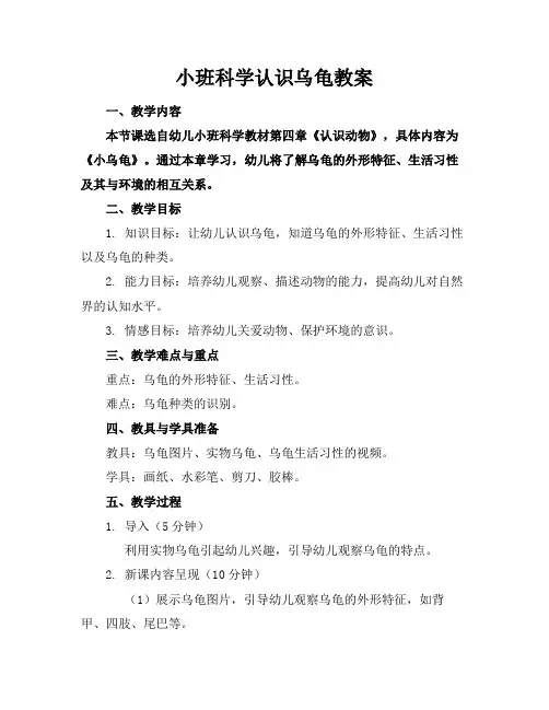 小班科学认识乌龟教案