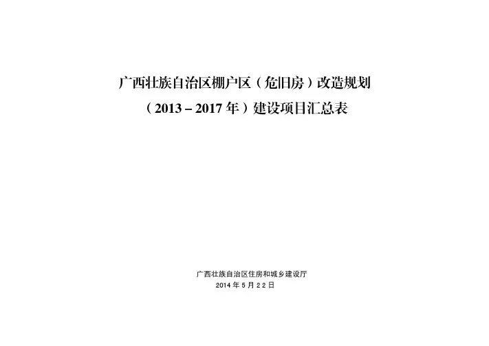 广西壮族自治区棚户区(危旧房)改造规划(2013-2017年)建设项目汇总表