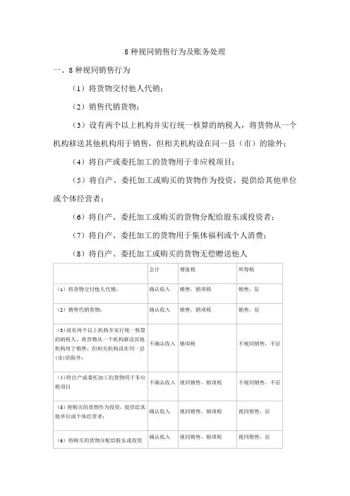 8种视同销售行为及账务处理