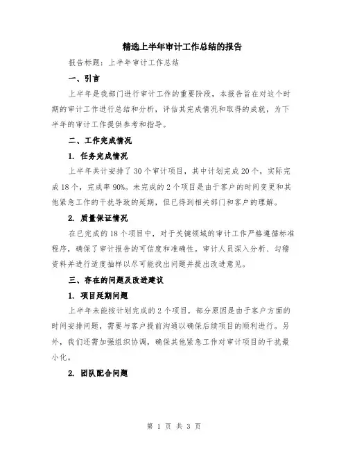 精选上半年审计工作总结的报告