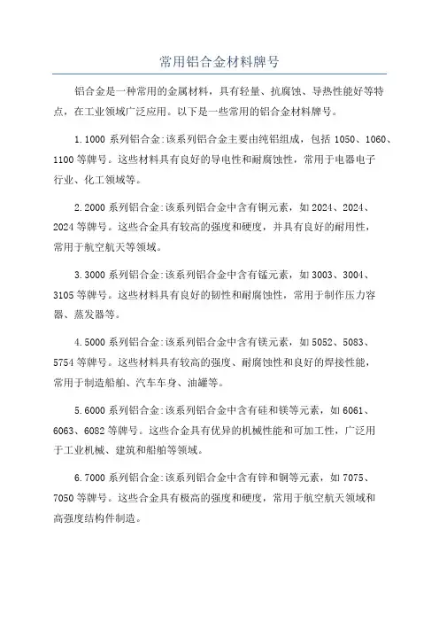 常用铝合金材料牌号