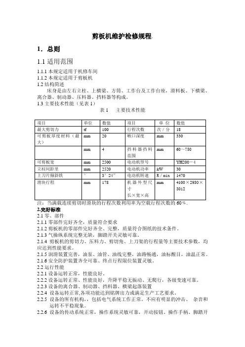 剪板机维护检修规1