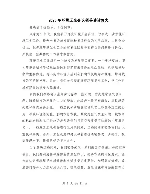 2025年环境卫生会议领导讲话例文（6篇）