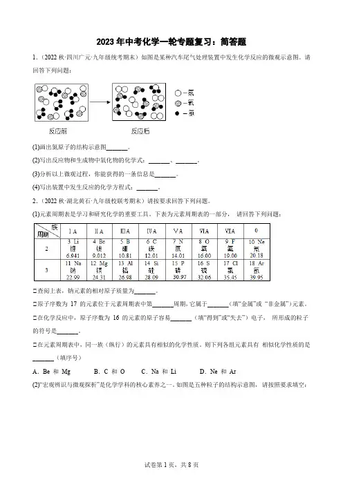 2023年中考化学一轮专题复习：简答题