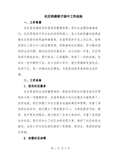 社区两委班子届中工作总结