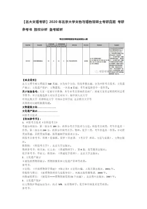 北大文博考研2020年北京大学文物与博物馆硕士考研真题 考研参考书 院校分析 备考解析