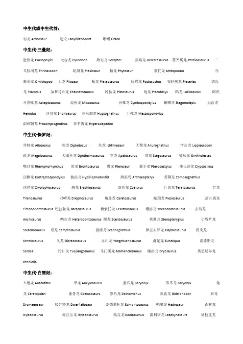 恐龙中英文名字对照