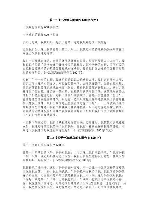 一次难忘的旅程作文600字